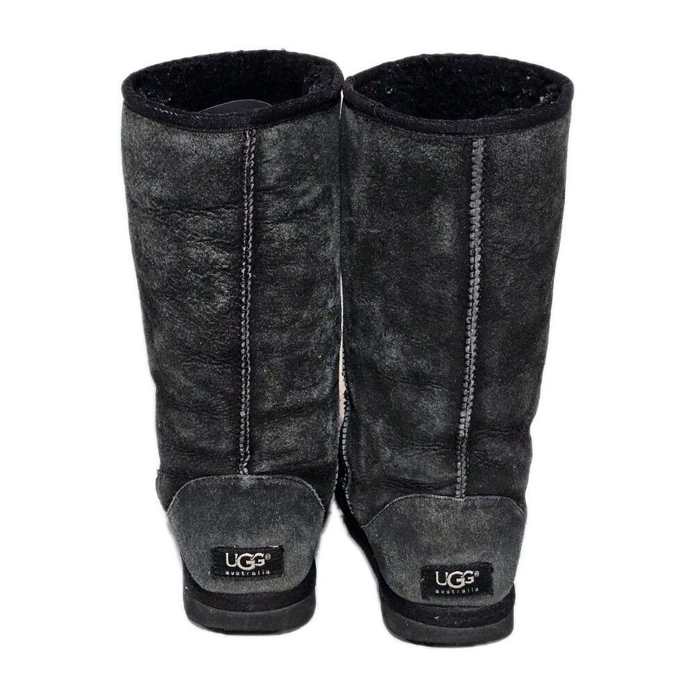 UGG Australia Boots Women's Classic Tall Boots Black Size 7 Leather Sheepskin - Picture 3 of 14
